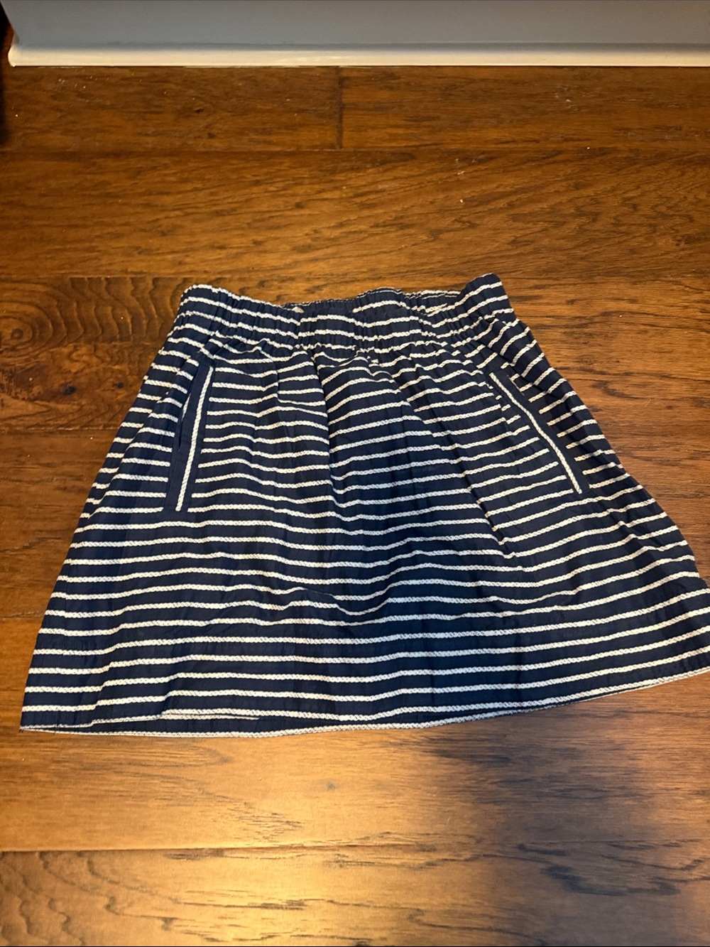 J. Crew Navy and White Striped Pull-On Mini Skirt